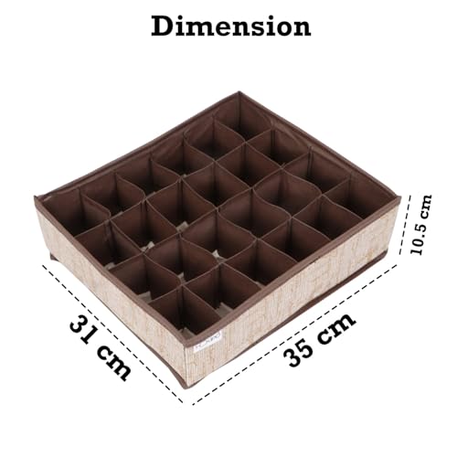 Image of HOKIPO Fabric Undergarment Clothing Organizer Storage Box for Drawers Bra Panty Socks Tie Lingerie Organizer for Wardrobe, 2 Pcs-24+24 Grids (NEW-332-BR*2), Brown