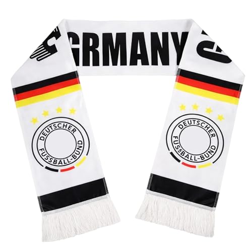 JrnSvp Deutschland Schal, Fussball WM 2026, 145 x 17 cm mit Fransen Fanartikel, Halstuch für Stadionbesuche und Nationalmannschaft Unterstützung (Weiß)