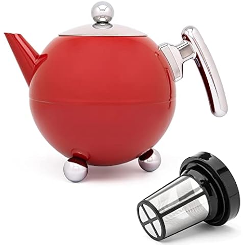Teekanne Set 1.2 Liter - Edelstahl doppelwandig Rot Cover