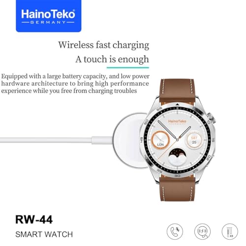 Image of HainoTeko Germany Haino Teko RW44 Round Screen AMOLED Display Smart Watch With 3 Pair Straps and Wireless Charger For Gents and Boys Silver