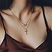 Huquary Easter Basket Stuffer Cross Necklace for Women Dainty Layered Choker Cross 14k Gold Plated Girly Pendant Simple Cute Bow Charm Necklaces Religious Faith Christian Jewelry Gifts