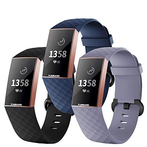 FunBand Strap Compatible with Fitbit Charge 3/Charge 4 Strap Bands,Classic Edition Soft Silicone Sport Adjustable Replacement Accessory Bracelet Straps Compatible with Fitbit Charge 3/Charge 4