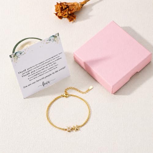 Image of Flower Girl Basket Gift, Flower Girl Proposal Pearl Flowers Initial Bracelet for Teen Bridesmaid Gifts for Wedding Day Adjustable Dainty 14k Gold Plated Letter Bracelet Bridesmaid Bracelets Jewelry