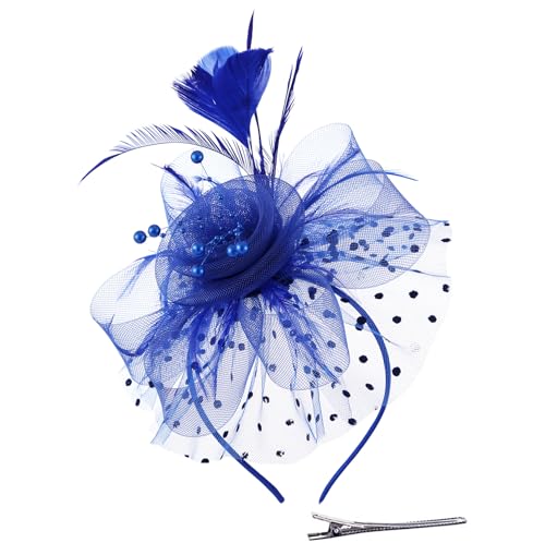 QIYIFAN Women's Feather Mesh Flower Fascinator with Headband and Clip