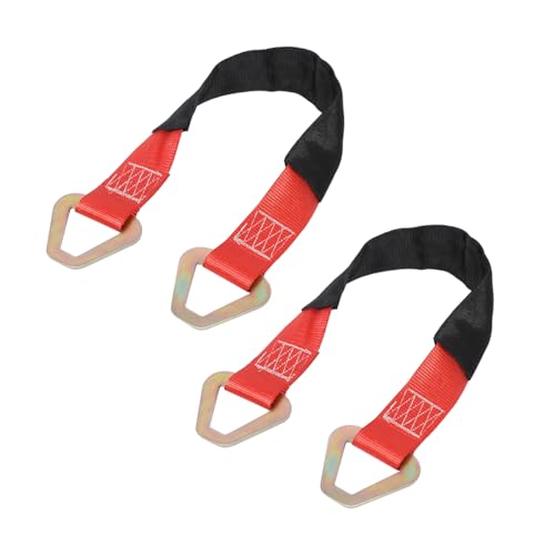 FALVFUN 2PCS Car Axle Tie Down Straps 24 x 2 6000 Lb Capacity Vehicle Wrecker Hauler Wheel Tie Down Strap with D Rings Heavy Duty Automotive Accessories Universal for Tow Truck Off-Road (Red)