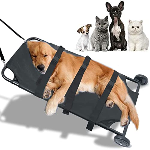 Camilla plegable de transporte de animales de 2 ruedas, con capacidad máxima de 250 libras, resistente y seguro, carrito de transporte de animales portátil para perros y otros animales