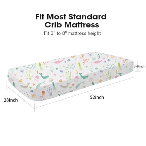Image of Little Grape Land Crib Sheets 2 Pack, Microfiber Fitted Crib Sheet for Standard Crib Mattress 52 inchx28 inchx8 inch, Soft and Neutral Baby Crib Sheets for Boys and Girls, Breathable & Easy Care, Pastel Ocean