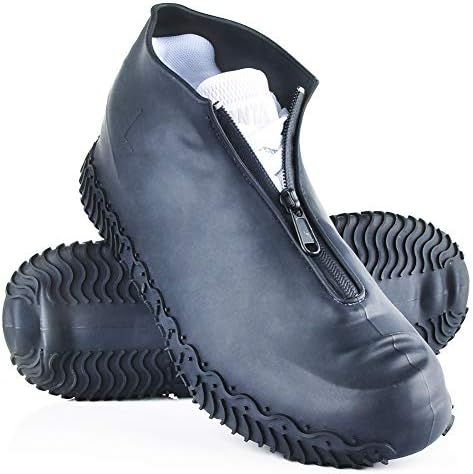 Shiwely Silicone Waterproof Shoe Covers, Upgrade Reusable Overshoes with Zipper, Resistant Rain Boots Non-Slip Washable Protection for Women, Men (L (Women 7.5-11, Men 6.5-10.5), Black)