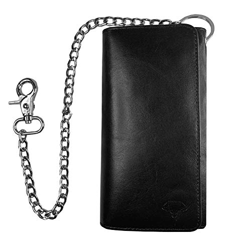 IBRO VINTAGE Motorcycle Chain Wallet for Men – Premium Cowhide Leather, RFID Tri-Fold Biker Wallet with Heavy Duty Chain for Bikers Truckers & Hunters, Credit Card Money Organizer Long Wallet2