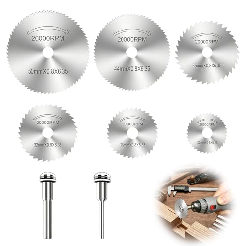 Image of 8 Pcs Rotary Drill Saw Blades for Dremel Rotary Tool, 6Pcs HSS Saw Disc Wheel Cutting Blades, 1/8" and 1/4" Round Shank Mandrels, for Wood Metal Cutting (Silver)