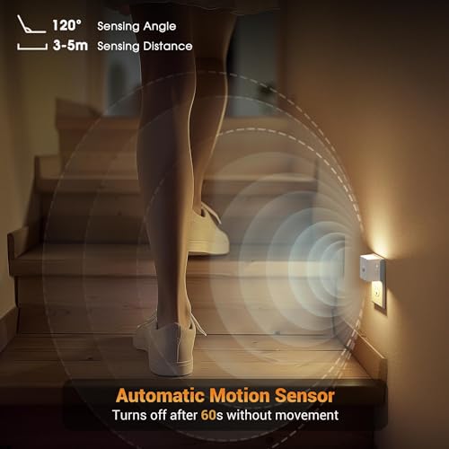Image of JandCase Motion Sensor Night Light, Night Lights Plug into Wall with Adjustable Brightness, Motion Activated Night Light, 3000K Warm White, for Kids Bathroom Hallway Kitchen Bedroom