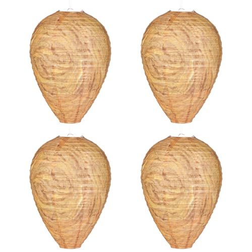 Flintronic Nido di Vespe, 4 Pezzi Falso nido di vespa Finto, 22 * 28cm Naturale Repellente Sicuro Trappola, Impermeabile Esca Non Tossico per Api, per Casa e Giardino all'Aperto
