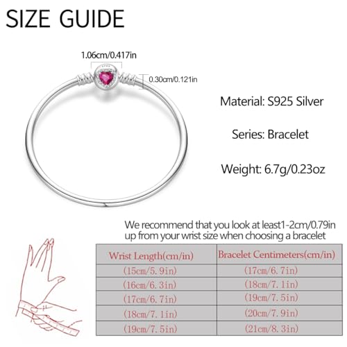 Image of 925 Sterling Silver Snake Chain Bracelets Fit Pandora Charms,Heart Clasp Bracelets Perfect For Any Glamour Gift for Women with 5 A Cubic Zirconia