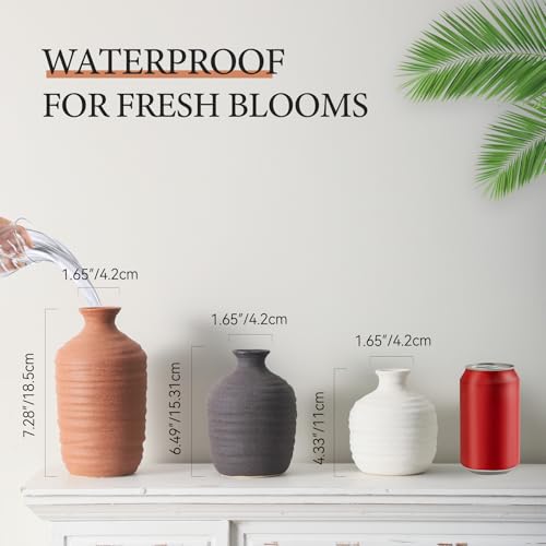 Dobbyby Ceramic Vase Set of 3 Decorative Vase for Home Decor Modern Farmhouse Decor Pottery Neutral Vases for Living Room Bathroom Table Mantel Fireplace Entryway Shelf (02-Brown) — view 2