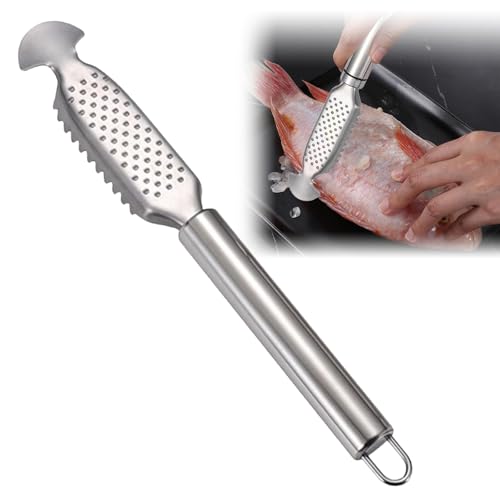 Qaestuan Removedor Escamas Pescado de Acero Inoxidable, Raspador Escamas Pescado, Quitar Escamador de Pescado, Desincrustadora de Pescado con Dientes de Sierra, para Cocina, Marisquerías