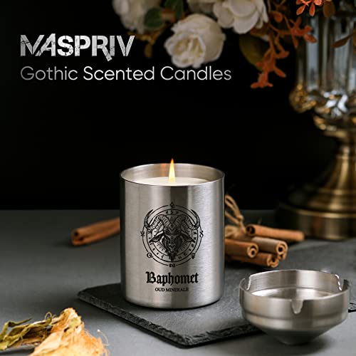 Maspriv Gothic Scented Candle For Men - Rich Manly Scents, 50+ Hours Burn Time, Stainless Steel Tin With Popular Designs. Ideal Gift For Him(Oud Minerale) #TOP1