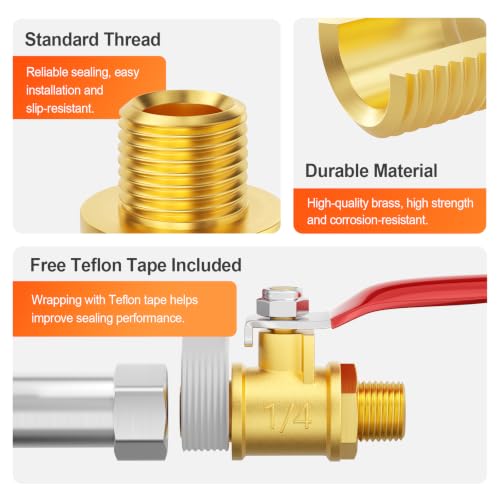 Image of GASHER 3PCS 1 /4 Inch Brass Mini Ball Valve, Shut Off Valve, 1 /4 Inch MNPT Thread Pipe Fitting