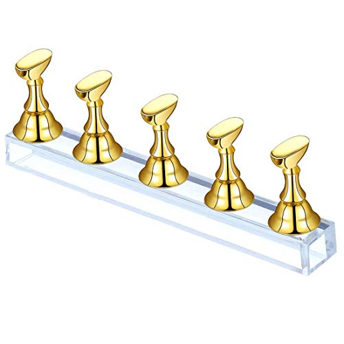 1 Set Nail Tips Stand Holder-False Nail Tips Holder Practice Training Display Stand,Magnetic Nail Art Display for Art Salon DIY (Gold)