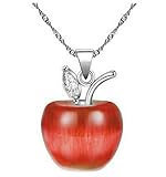 Uloveido Cute Red Apple Statement Necklace White Gold Plated, Candy-Red Apple Cubic Zirconia Pendant Necklac for Women YL007-RED