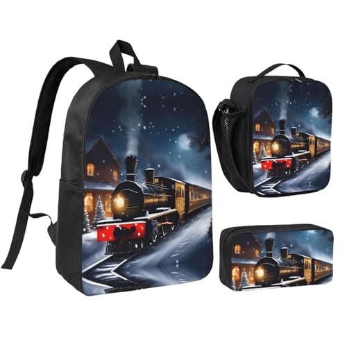 Sac à dos 3 en 1 noir de 43 cm avec boîte à déjeuner et trousse pour voyage d'hiver