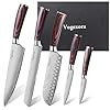 5 Pcs Chefs Kitchen Sharp Knife Set - Japanese Professional Cooking Cutting Knives for Meat Vegetable Bread and Paring, High Carbon Stainless Steel Santoku