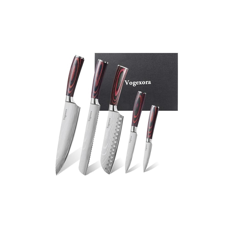 5 Pcs Chefs Kitchen Sharp Knife Set - Japanese Professional Cooking Cutting Knives for Meat Vegetable Bread and Paring, High Carbon Stainless Steel Santoku