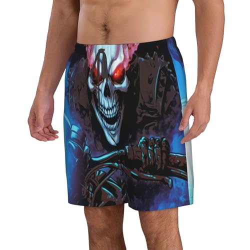 Skeleton Motorcycle Men's Beach Pants-Quick-Dry & Comfortable Mens Beach Shorts for Men, Perfect for Surfing and Everyday Wear White2