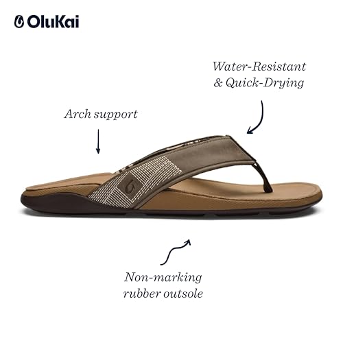 Image of OluKai Tuahine Men's Waterproof Leather Sandals, Versatile Beach Flip Flops, Arch Support & Comfort Fit, Lightweight & Durable, Enhanced Grip & Traction