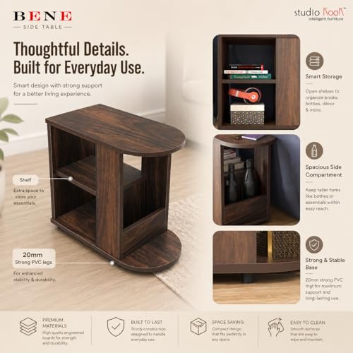Image of Studio Kook Bene Engineered Wood Side Table | End Table with Storage, Matte Finish, DIY (DO IT Yourself) Assembly (Junglewood)
