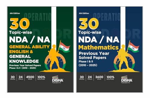 Image of Disha Combo (2 Books) 30 Topic-wise NDA / NA Mathematics, General Ability English & General Knowledge Previous Year Solved Papers (2010 - 2025) 6th Edition | 16 Year Authentic Papers | 8050 MCQs