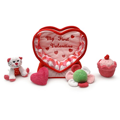 Image of Baby's First Valentine's Day Gift - Deluxe Toy Set with 4 Sensory Toys (Cat, Heart, Flower, Cupcake) for Babies and Toddlers - Sweet Valentine's Gift for Baby Girls and Baby Boys by Genius Baby Toys