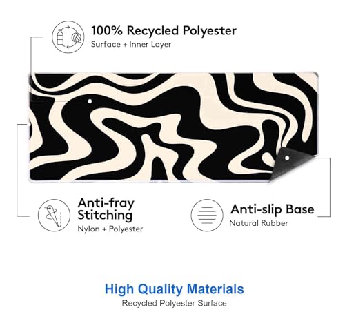 Image of IMAYONDIA Black White Swirl DeskMat, Abstract Ink Liquid Waves Extended Gaming Mouse Pad Large, Retro Abstract Pattern Big Mouse Pad, Long Computer Keyboard Mouse Mat for Home Office Work 31.5x11.8