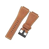ROUHO 24mm Atmungsaktives & Flexibles Ersatz Uhrenarmband – Weiches Haltbares Dornschließe Uhr Armband für Bell & Ross-Braun + Schwarz