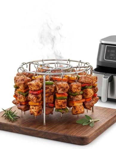 Tatasay Air Fryer Grill Accessories Kit with 24 Skewers | Stainless Steel Barbecue Rack & Vertical Meat Skewers for Air Fryer | Non-Stick Round Hanging Skewers for Even Cooking