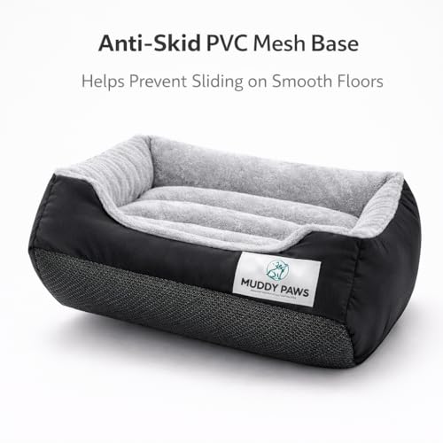Image of MUDDY PAWS Reversible Sofa Style Dog Bed - XXXL (106 x 81 x 22 cm) - Plush Fur Surface, Removable Cushion & Anti-Skid Base - Black & Grey