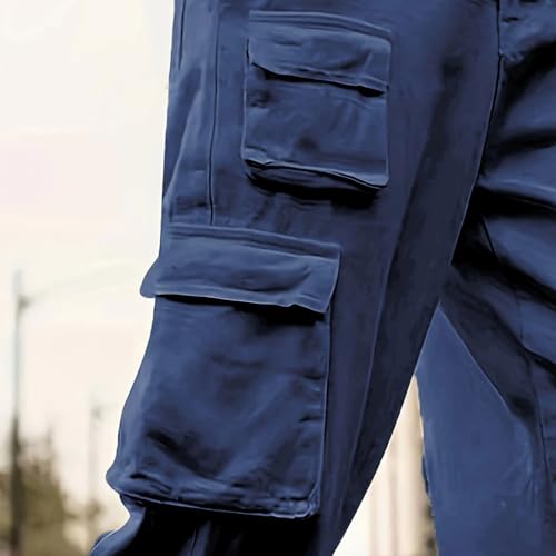 Pockets Trousers for Men Fashion Solid Color Drawstring Long Pants Elastic Waist Breathable Pants Lightweight Basic4