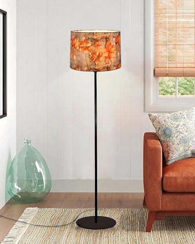 Image of Homesake Modern Floor Lamp for Living Room Traditional Farmhouse Boho Floor Lamp Mid-Century Pole Lamp with Linen Lamp Shade Stand Corner Lamp for Living Room Bedroom Office Vine and
