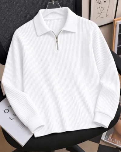 Image of AUSK Men's Cotton Blend Rib Knit Textured Full Sleeve Polo T-Shirt | Regular Fit Zip Polo Neck Smart Casual T Shirt for Men | Stylish Fashion & Casual Wear Tshirt for Men