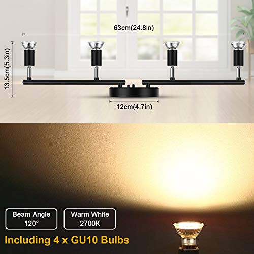 image for Ascher 4-Light LED Track Lighting Kit, Flexibly Rotatable Light Heads,