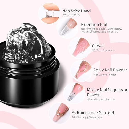 Image of THR3E STROKES 7D Sculpting Gel for Nail Art - Clear 15g Hard Builder Gel for Nail Extension, Carving & Embossing | Non-Sticky Texture, 7D Pattern Design Gel - Professional & DIY Use (CLEAR JAR)