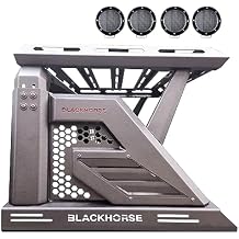 Black Horse Off Road Armour II Roll Bar W/Basket Incl. Set of 5.3" Dia.LED Lights w/Black Trim Rings Black Compatible with 2019-2026 Ford Ranger-AR2-07BA3-PLFB