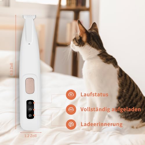 PawTrim Pro, Superleise/Wiederaufladbarer Pfotentrimmer, für Haustiere mit LED-Licht, Wasserdichter, Kabellos Haustier Rasierer, Hundeschermaschine, Profi Hundetrimmer für Hunde Katzen Pfoten, Augen