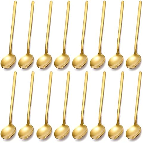 WUWEOT 16er Set Kaffeelöffel Gold aus Edelstahl 13cm Teelöffel Mokkalöffel Espressolöffel Kleine Löffel Eislöffel Eisteelöffel Dessertlöffel Mini Teaspoon Schmal Rührlöffel Edelstahl Cover