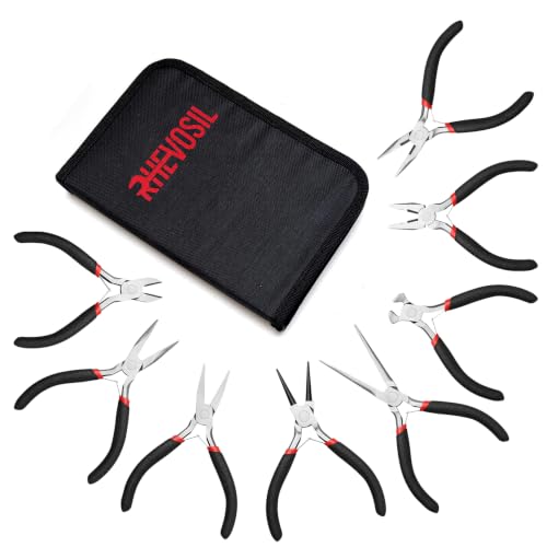 Rhevosil 8Pcs Mini Pliers Set for Jewelry Making Electronics & DIY Crafts
