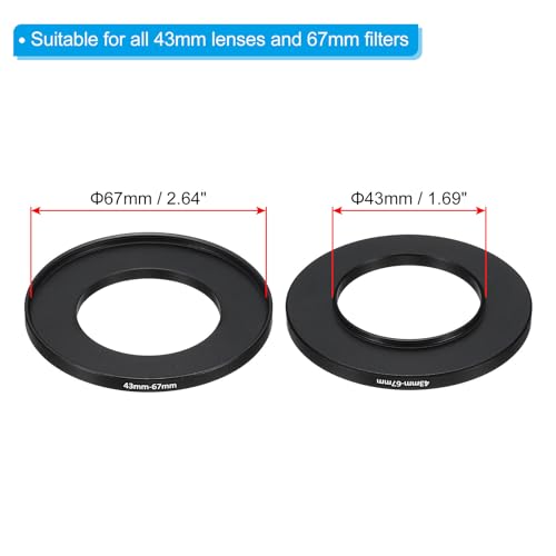 PATIKIL 43mm-67mm Metal Step Up Ring with Cleaning Cloth, 2 Pack Camera Lens Filter Adapter Ring Aluminum Filter Adapter Ring for Camera Lenses Hood, Black - Image 2
