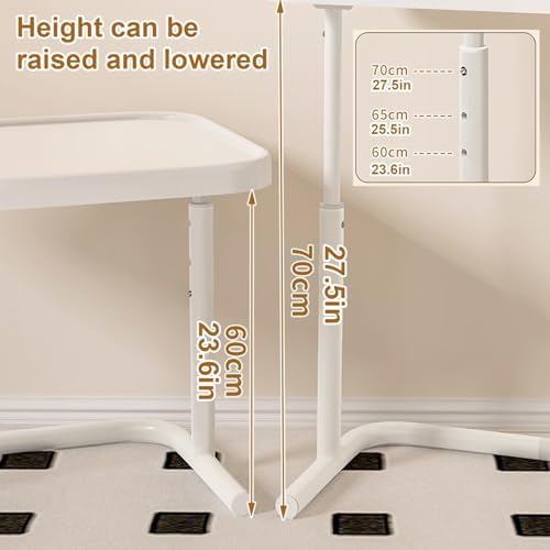 Adjustable Rolling Desk, Metal Folding TV Tray Table with Cup Holder, 3 Height Settings, 180° Flip - Ideal for Small Spaces