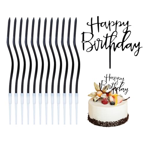 NYGGTYK 12 Piezas De Velas Curvas Y 1 Pieza De Torta Inserta, Decoraciones De Pastel, Velas Creativas, Suministros De Fiesta De Cumpleaños