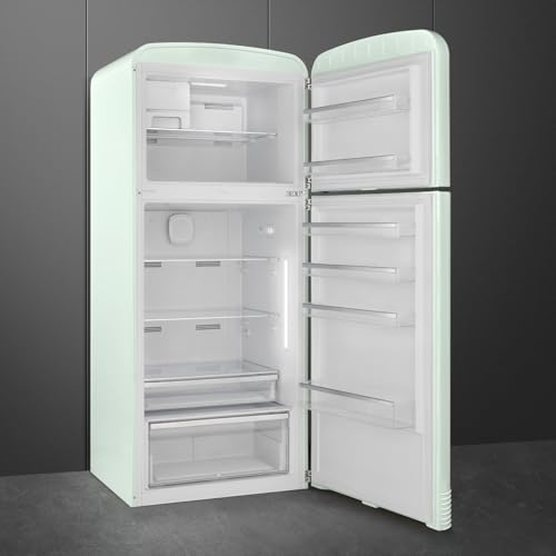 Image of Smeg FAB50 Retro Style Refrigerator - 19.28 cu. ft. Freestanding Fridge-Freezer, Dual Cooling, No-Frost, Adjustable Glass Shelves, Chrome Handle - Pastel Green - Made in Italy