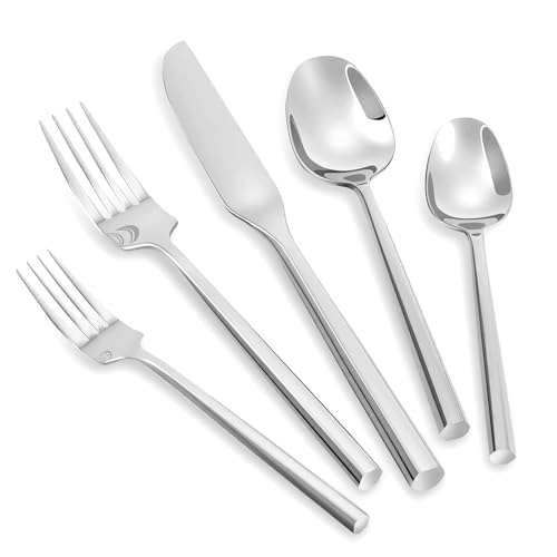 Kelenfer Silverware Set Flatware Set Stainless Steel Cutlery Set 20 Piece with Hexagon Handle Wedding Gift Home Hotel Use Service for 4
