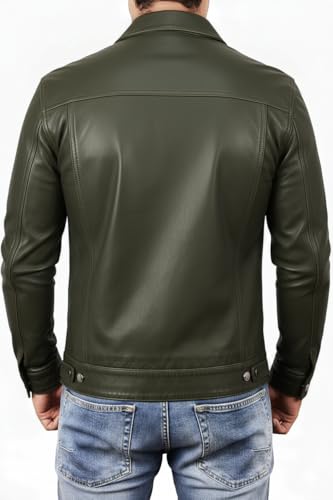 Image of Leather Trucker Jacket Men - Real Lambskin Shirt Style Vintage Fashion Mens Leather Jacket